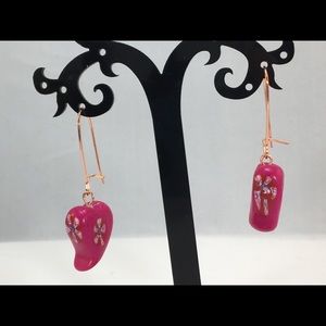 Handmade Polymer Clay Fuchsia Foral Hear Earrings